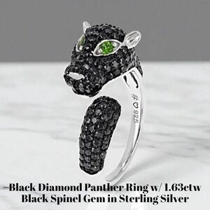 Thai Black Apinel Panther Ring! 1.63ctw Spinel Gemstone Rhodium/ Sterling Silver